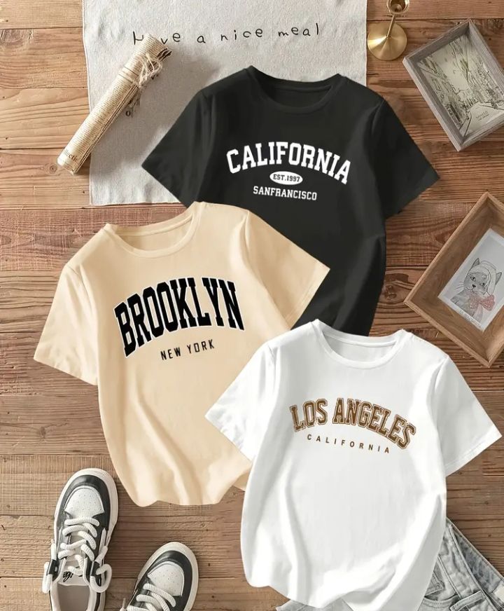3pcs Womens Graphic Print T-shirts