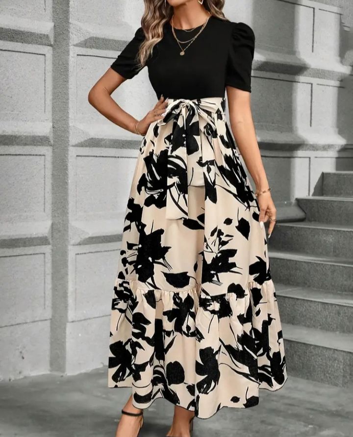 Print Midi Dress With Belt_thumbnail_0